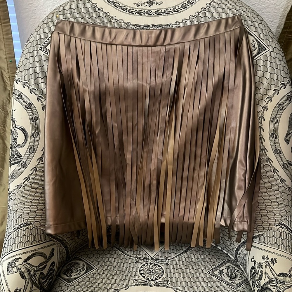 Fringe Bronzed Mini Skirt
